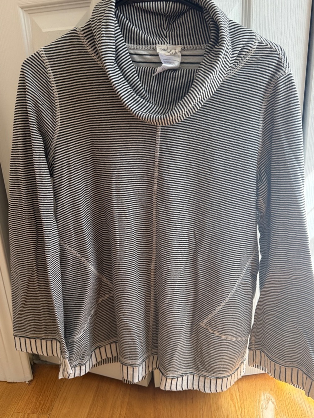 Cowl Neck Stripe Women's Sweater - Black & White